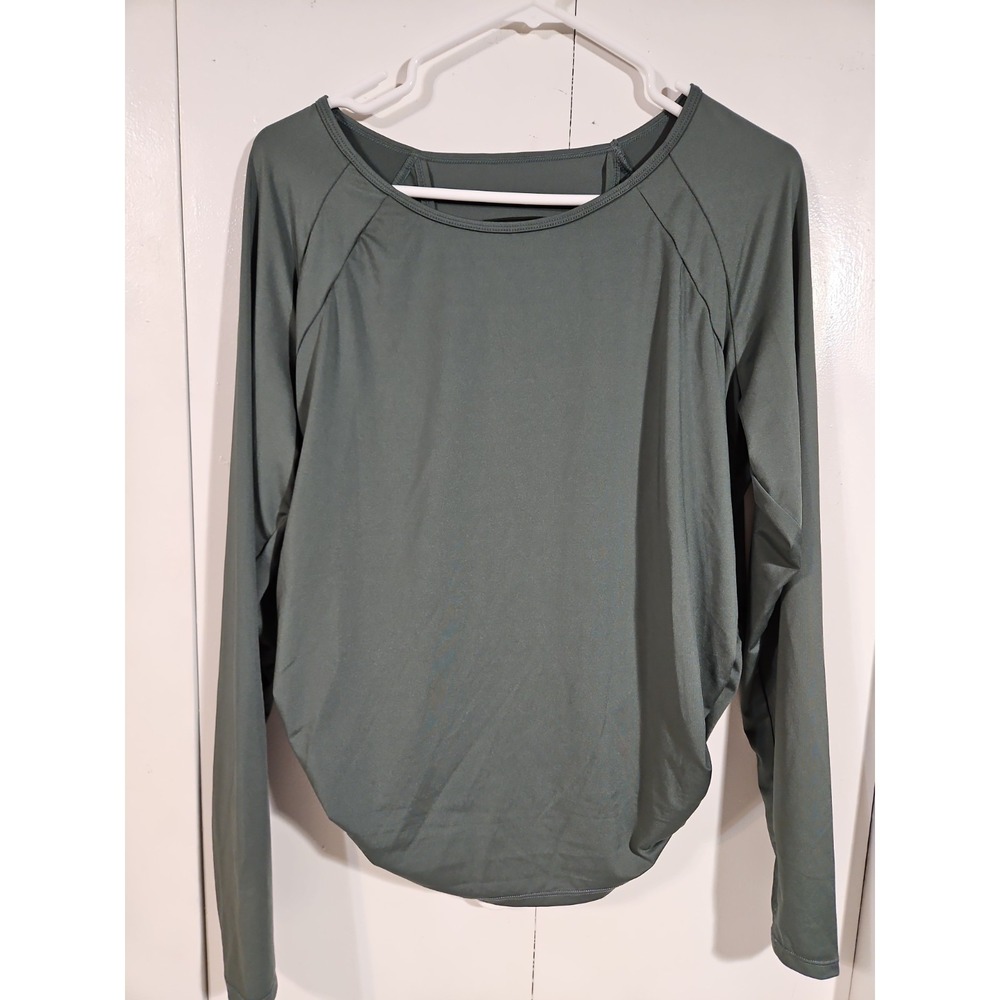 HALARA Crossover Scrunch Hem Size M Long Sleeve Yoga Top Green Open Back(1760